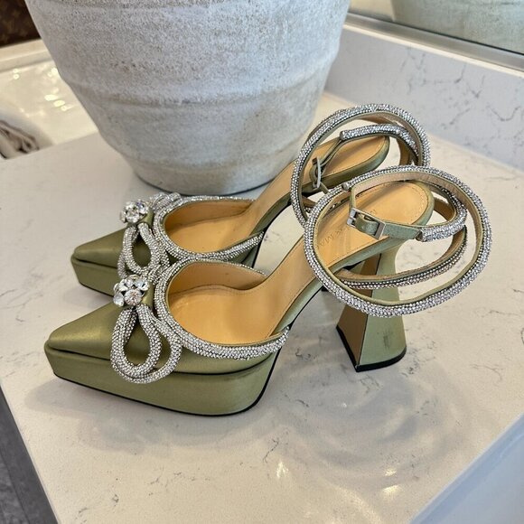 MACH & MACH Double Bow Satin Platform Pump in Pistachio Size 8US / 38EU - Picture 11 of 14